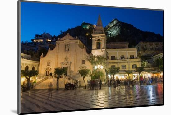 People Enjoying Passeggiata in Piazza Ix Aprile in the Hill Town of Taormina at Night, Sicily-Martin Child-Mounted Photographic Print