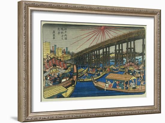 People Enjoying the Cool of Ryogoku Bridge-Keisai Eisen-Framed Giclee Print