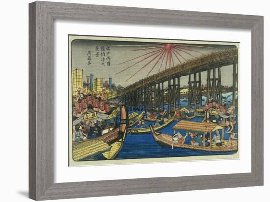 People Enjoying the Cool of Ryogoku Bridge-Keisai Eisen-Framed Giclee Print