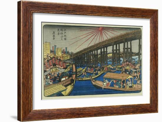 People Enjoying the Cool of Ryogoku Bridge-Keisai Eisen-Framed Giclee Print
