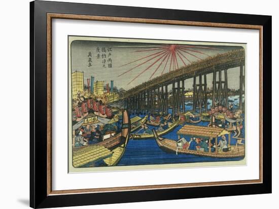 People Enjoying the Cool of Ryogoku Bridge-Keisai Eisen-Framed Giclee Print