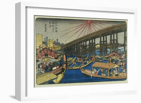 People Enjoying the Cool of Ryogoku Bridge-Keisai Eisen-Framed Giclee Print