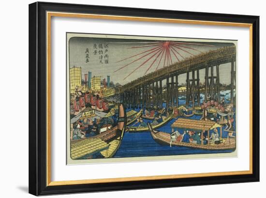 People Enjoying the Cool of Ryogoku Bridge-Keisai Eisen-Framed Giclee Print