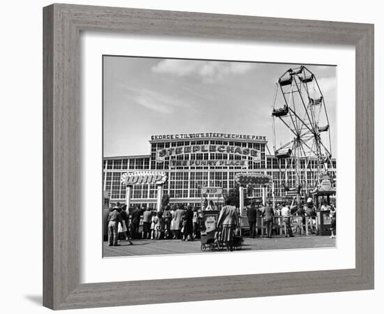 People Entering Coney Island Amusement Park-Ed Clark-Framed Photographic Print