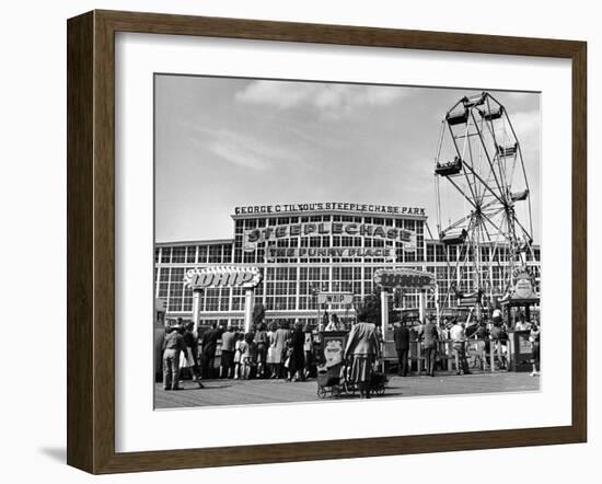 People Entering Coney Island Amusement Park-Ed Clark-Framed Photographic Print