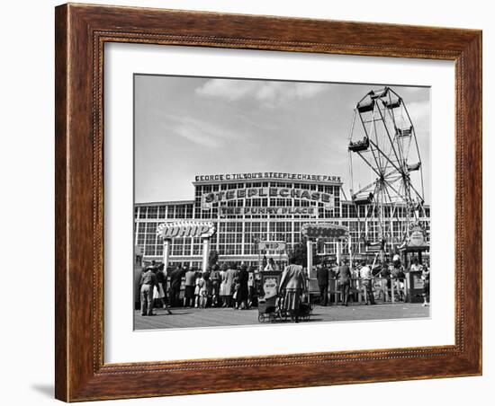 People Entering Coney Island Amusement Park-Ed Clark-Framed Photographic Print