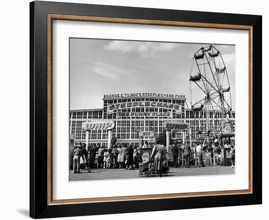 People Entering Coney Island Amusement Park-Ed Clark-Framed Photographic Print