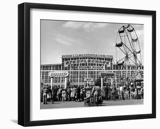 People Entering Coney Island Amusement Park-Ed Clark-Framed Photographic Print