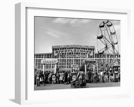 People Entering Coney Island Amusement Park-Ed Clark-Framed Photographic Print