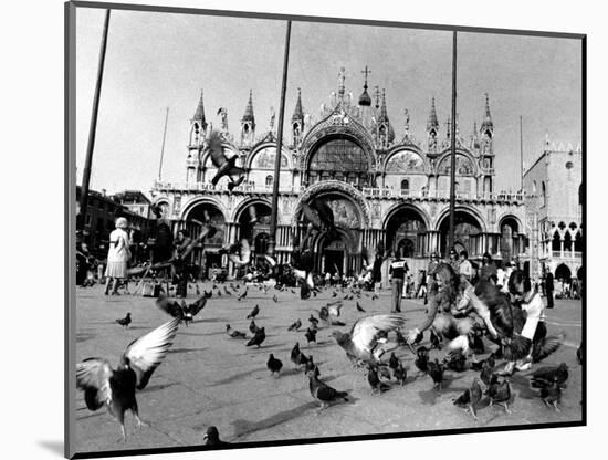 People Feed Pigeons at Saint Marks Square-null-Mounted Photographic Print