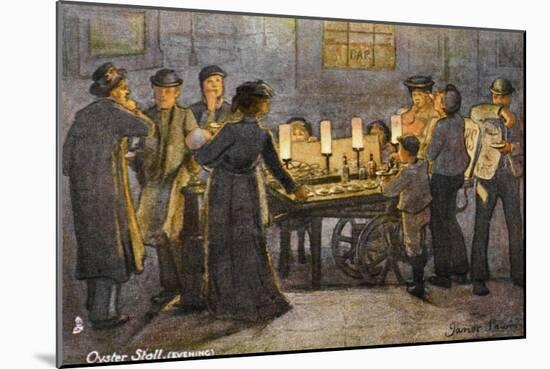 People Gather Round a London Oyster Stall in the Evening-null-Mounted Art Print