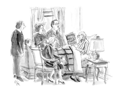 People gathered around death-bed while dying man reads 'How to Avoid Proba…  - New Yorker Cartoon' Premium Giclee Print - Everett Opie 