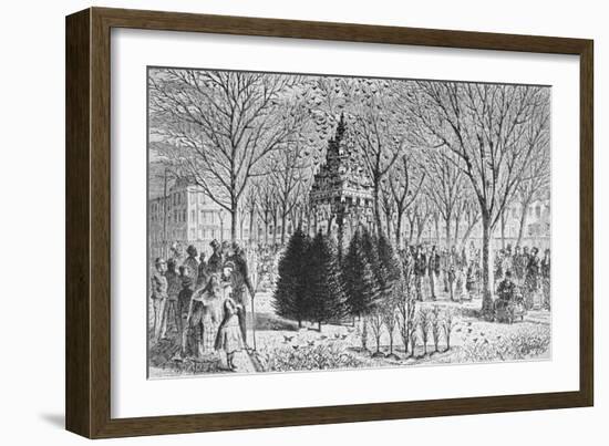 People Gathering around Bird Houses at Madison Park-null-Framed Giclee Print