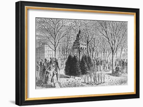 People Gathering around Bird Houses at Madison Park-null-Framed Giclee Print