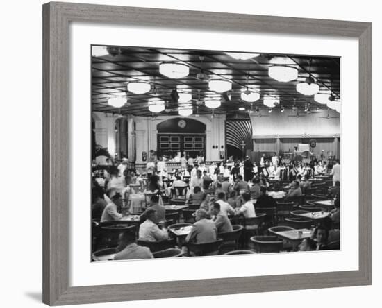 People Gathering at the Raffles Hotel on Sunday Night to Listen to the Band Play-Carl Mydans-Framed Premium Photographic Print