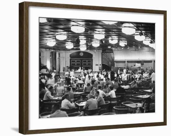 People Gathering at the Raffles Hotel on Sunday Night to Listen to the Band Play-Carl Mydans-Framed Premium Photographic Print