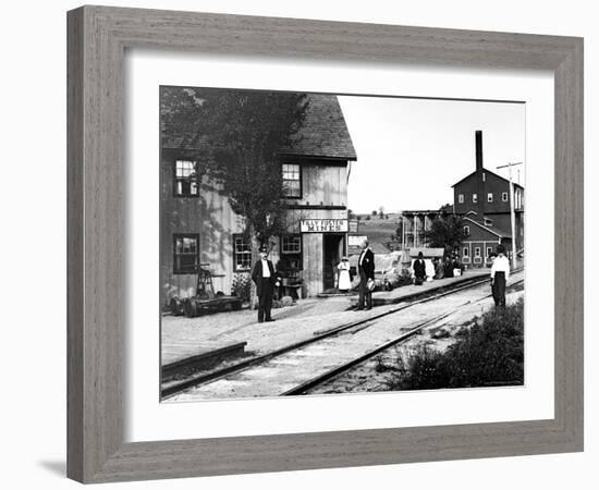 People Hanging Around Outside Railroad Station-Wallace G^ Levison-Framed Photographic Print