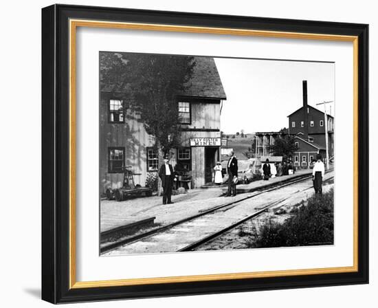 People Hanging Around Outside Railroad Station-Wallace G^ Levison-Framed Photographic Print