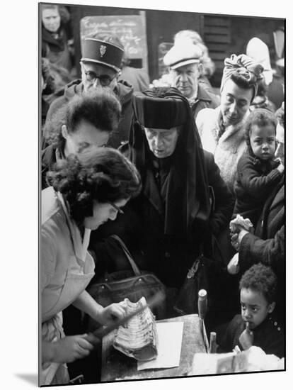 People in a Meat Store Watching Butcher Cut Meat-Yale Joel-Mounted Premium Photographic Print