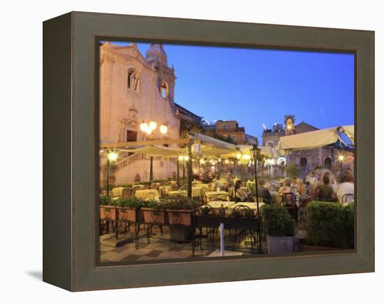 People in a Restaurant, Taormina, Sicily, Italy, Europe-Vincenzo Lombardo-Framed Premier Image Canvas