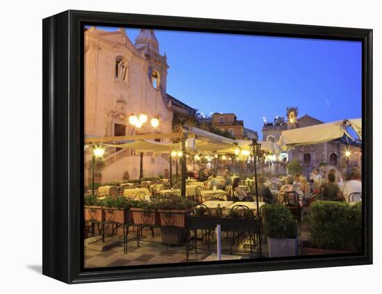 People in a Restaurant, Taormina, Sicily, Italy, Europe-Vincenzo Lombardo-Framed Premier Image Canvas