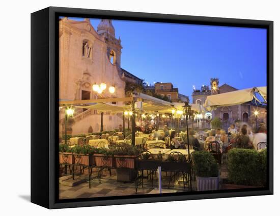 People in a Restaurant, Taormina, Sicily, Italy, Europe-Vincenzo Lombardo-Framed Premier Image Canvas