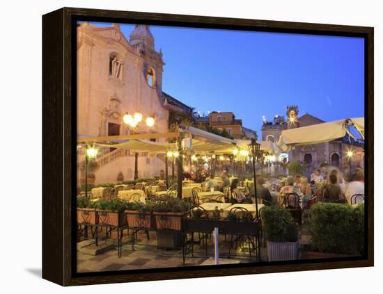 People in a Restaurant, Taormina, Sicily, Italy, Europe-Vincenzo Lombardo-Framed Premier Image Canvas