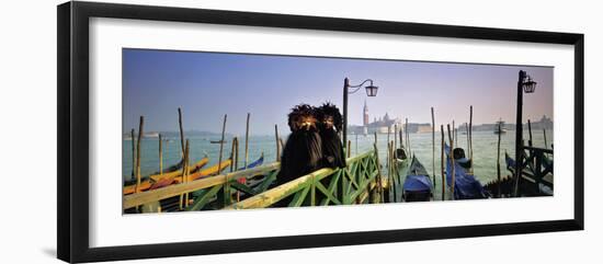 People in carnival costume at dock, Venice, Veneto, Italy-null-Framed Photographic Print