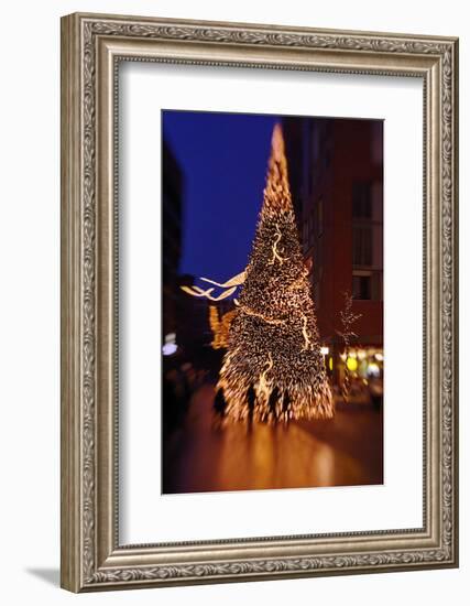 People in Front of Illuminated Fir, Christmas Fair in the Hafencity, Modern, New, Colourful-Axel Schmies-Framed Photographic Print