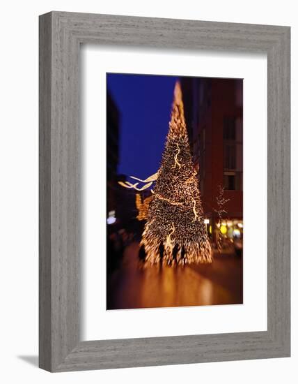People in Front of Illuminated Fir, Christmas Fair in the Hafencity, Modern, New, Colourful-Axel Schmies-Framed Photographic Print