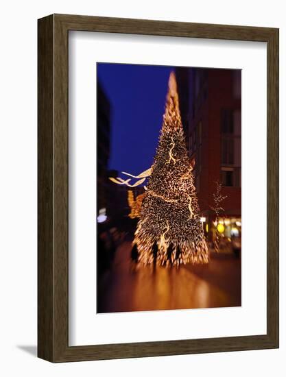 People in Front of Illuminated Fir, Christmas Fair in the Hafencity, Modern, New, Colourful-Axel Schmies-Framed Photographic Print