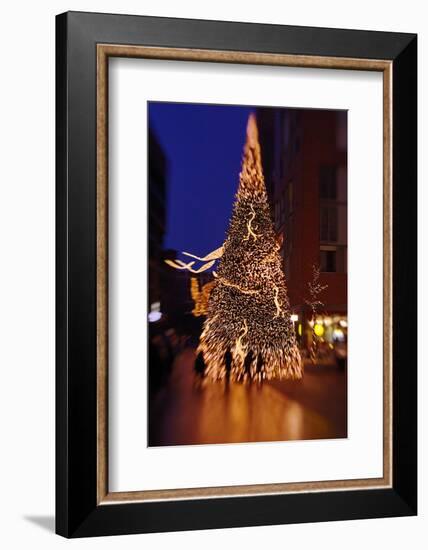 People in Front of Illuminated Fir, Christmas Fair in the Hafencity, Modern, New, Colourful-Axel Schmies-Framed Photographic Print