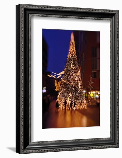 People in Front of Illuminated Fir, Christmas Fair in the Hafencity, Modern, New, Colourful-Axel Schmies-Framed Photographic Print