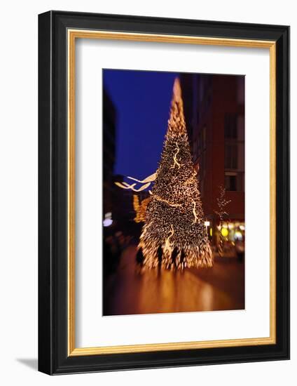 People in Front of Illuminated Fir, Christmas Fair in the Hafencity, Modern, New, Colourful-Axel Schmies-Framed Photographic Print