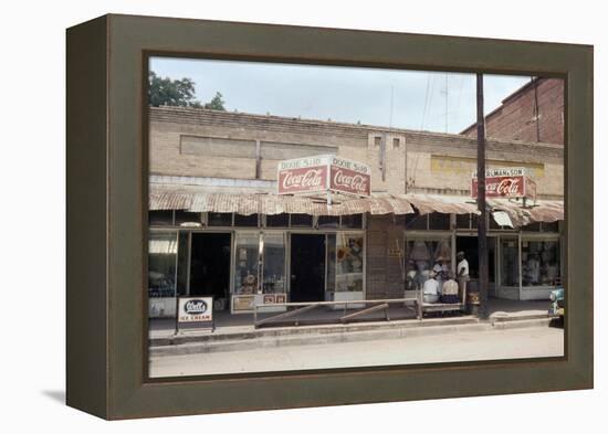 People in Front of Shops and under Metal Awning on Edisto Island, South Carolina, 1956-Walter Sanders-Framed Premier Image Canvas