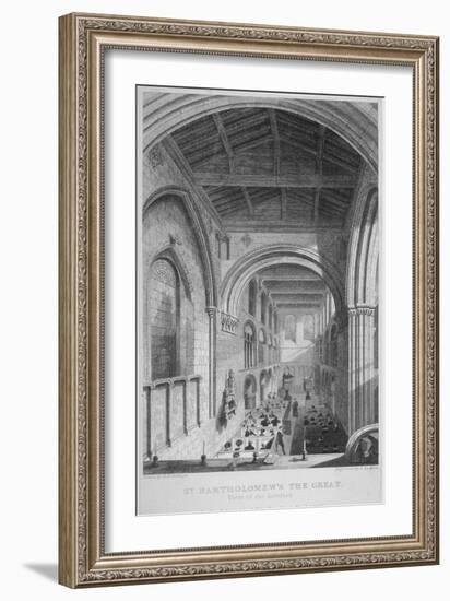 People in Pews Inside the Church of St Bartholomew-The-Great, Smithfield, City of London, 1837-John Le Keux-Framed Giclee Print