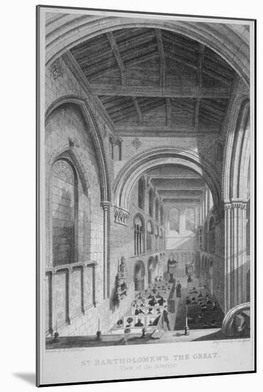 People in Pews Inside the Church of St Bartholomew-The-Great, Smithfield, City of London, 1837-John Le Keux-Mounted Giclee Print