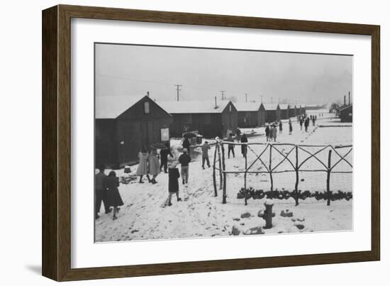 People Leaving Buddhist Church, Winter-Ansel Adams-Framed Art Print