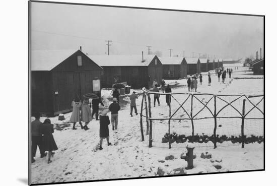 People Leaving Buddhist Church, Winter-Ansel Adams-Mounted Art Print