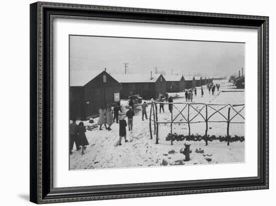 People Leaving Buddhist Church, Winter-Ansel Adams-Framed Art Print