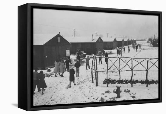 People Leaving Buddhist Church, Winter-Ansel Adams-Framed Stretched Canvas