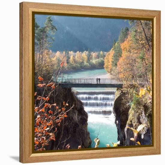 People on a Bridge Over the River Lech and Lechfall, a Man Made Fall-Alex Saberi-Framed Premier Image Canvas