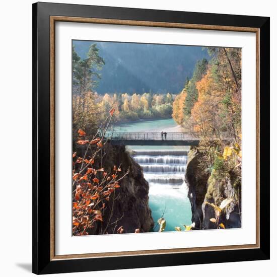 People on a Bridge Over the River Lech and Lechfall, a Man Made Fall-Alex Saberi-Framed Photographic Print