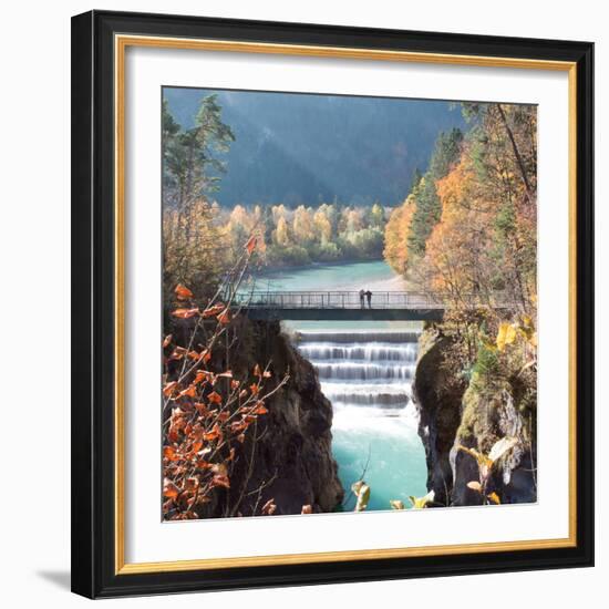 People on a Bridge Over the River Lech and Lechfall, a Man Made Fall-Alex Saberi-Framed Photographic Print