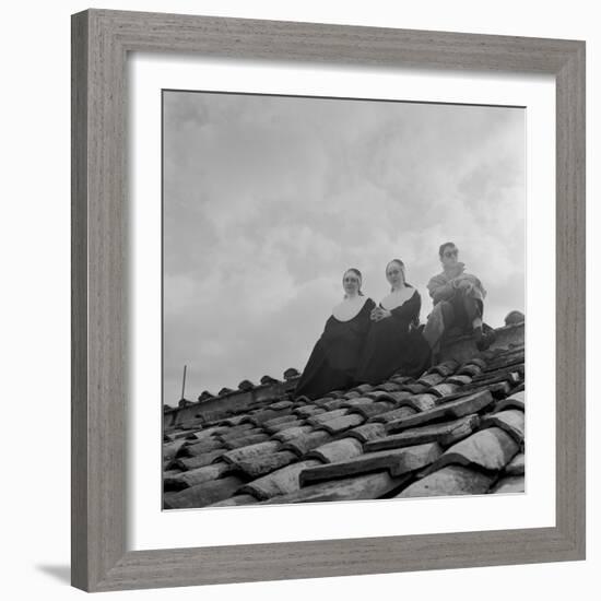 People on a Rooftop Awaiting the Coronation of Pope John XXIII, Vatican City, 4th November 1958-null-Framed Photographic Print