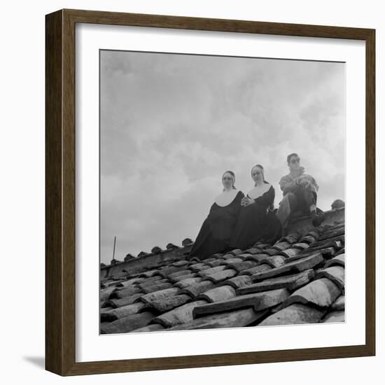 People on a Rooftop Awaiting the Coronation of Pope John XXIII, Vatican City, 4th November 1958-null-Framed Photographic Print