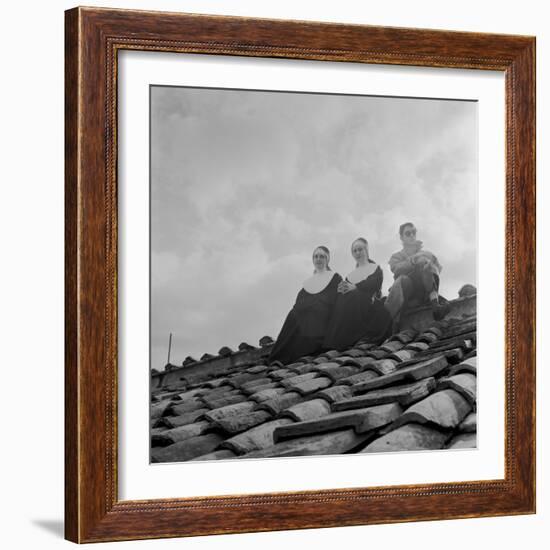 People on a Rooftop Awaiting the Coronation of Pope John XXIII, Vatican City, 4th November 1958-null-Framed Photographic Print