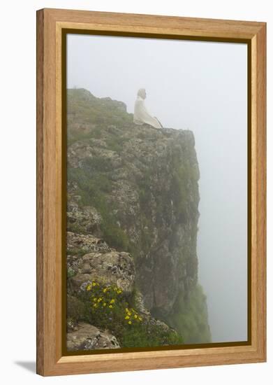 People on the cliff in morning mist, Simien Mountain, Ethiopia-Keren Su-Framed Premier Image Canvas