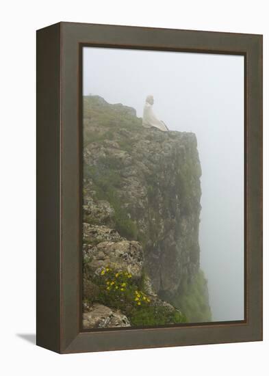 People on the cliff in morning mist, Simien Mountain, Ethiopia-Keren Su-Framed Premier Image Canvas