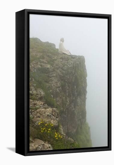 People on the cliff in morning mist, Simien Mountain, Ethiopia-Keren Su-Framed Premier Image Canvas